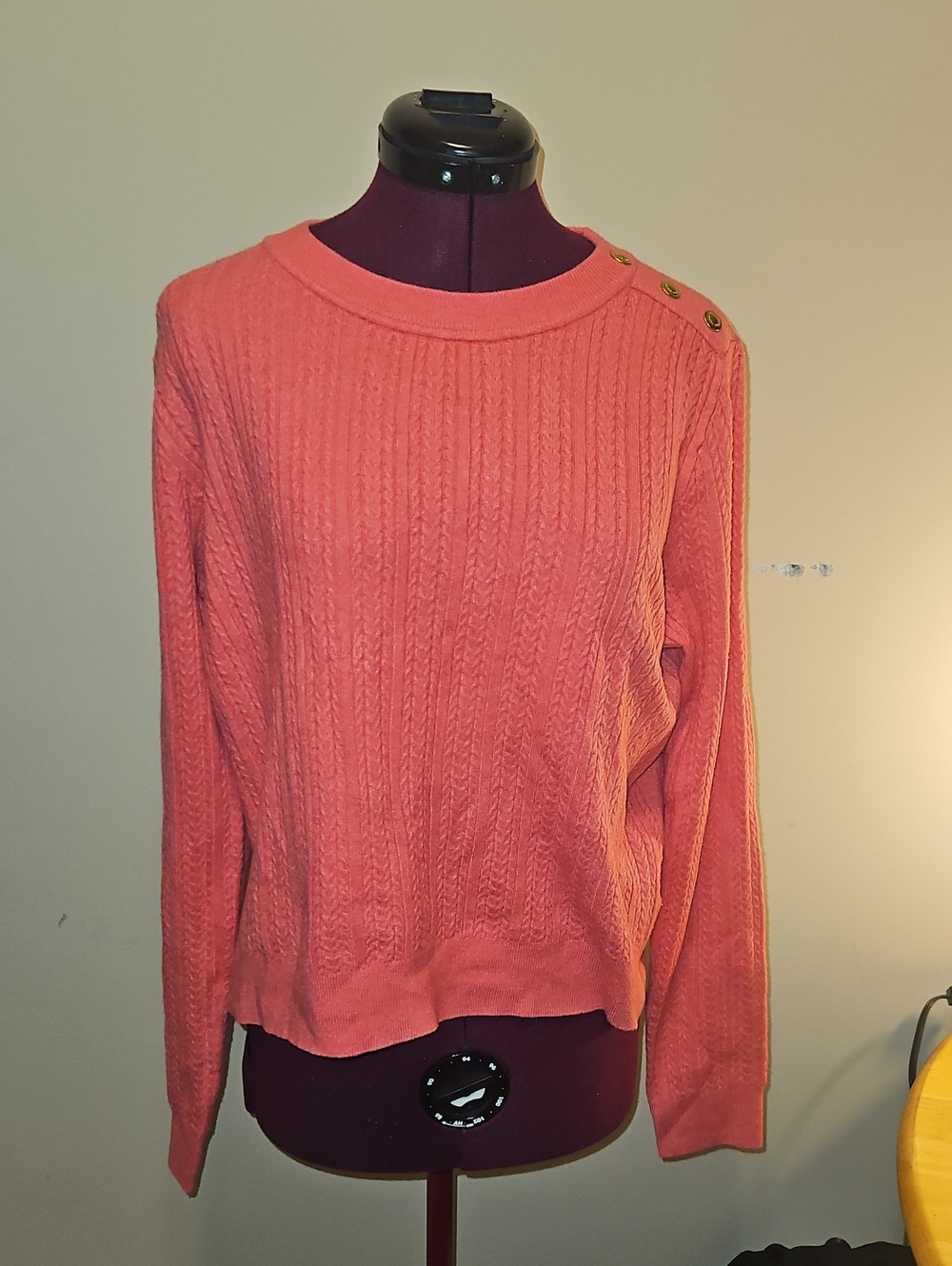 Michael Kors Cable Crewneck Sweater with Shoulder Buttons